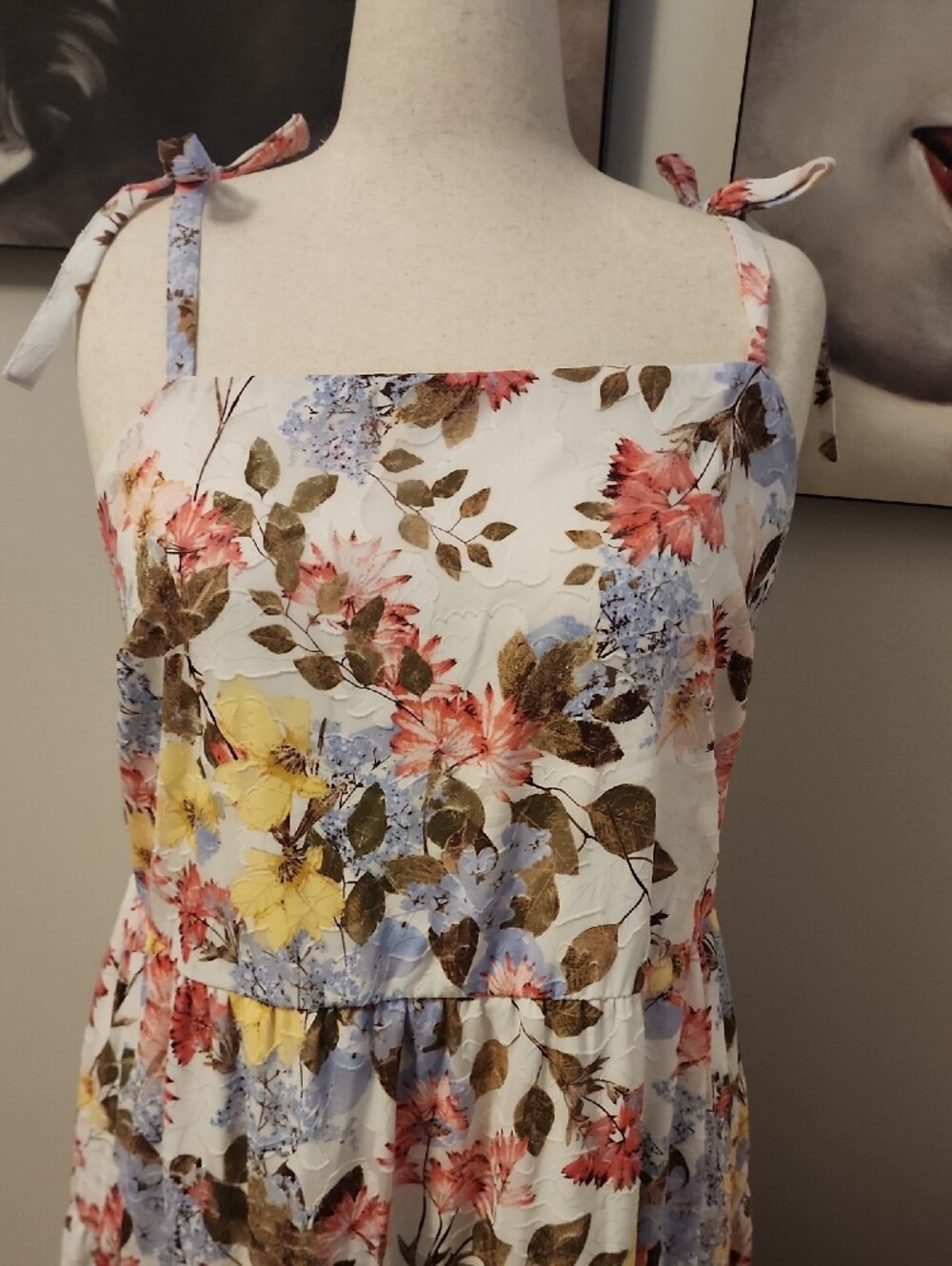 Lane Bryant White Floral Maxi Dress with Pink, Blue and Yellow Flowers
